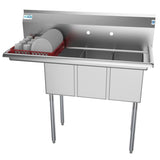 Freestanding Stainless Steel 45 in. 2-Hole Triple Bowl Commercial Kitchen Sink
