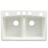 Brookfield Undermount Cast Iron 33 in. 5-Hole Double Bowl Kitchen Sink in White - Super Arbor