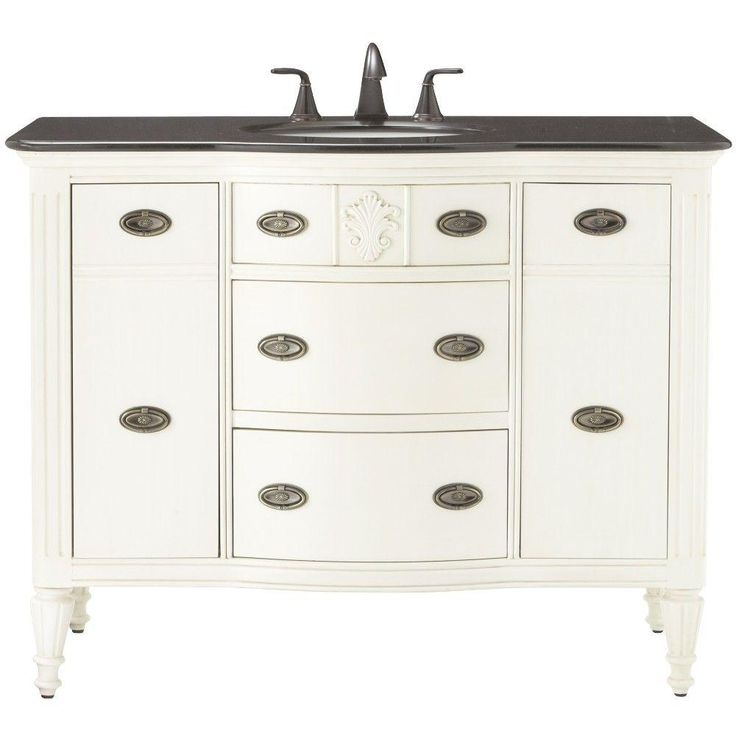 Wellington 44 in. W x 22 in. D Bath Vanity in Ivory with Granite Vanity Top in Black with White Sink