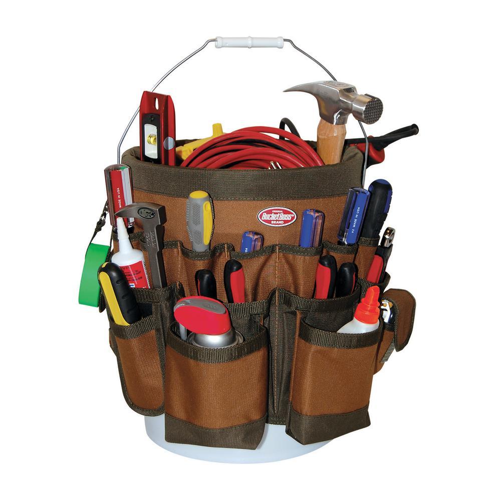 11 in. 56-Pocket Tool Bucket Organizer in Brown and Green - Super Arbor