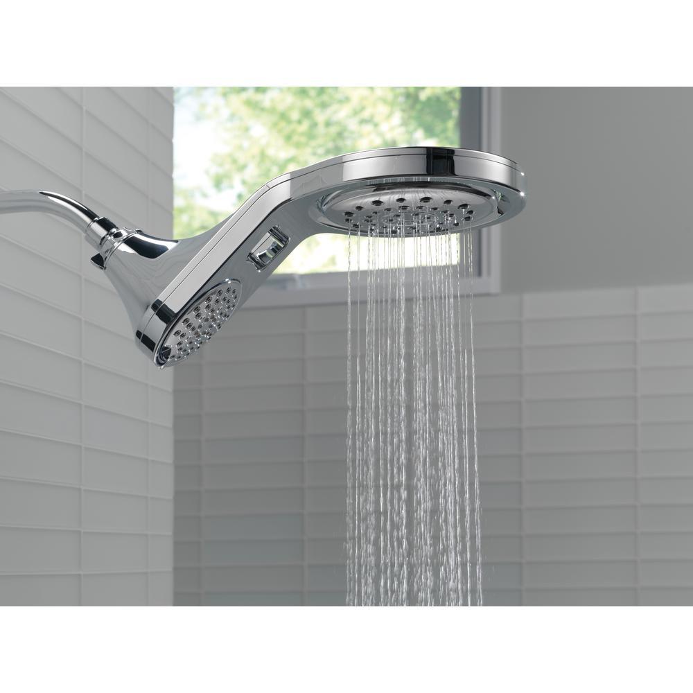 HydroRain Two-in-One 5-Spray 7.9 in. Double Wall Mount Fixed Shower Head in Chrome - Super Arbor