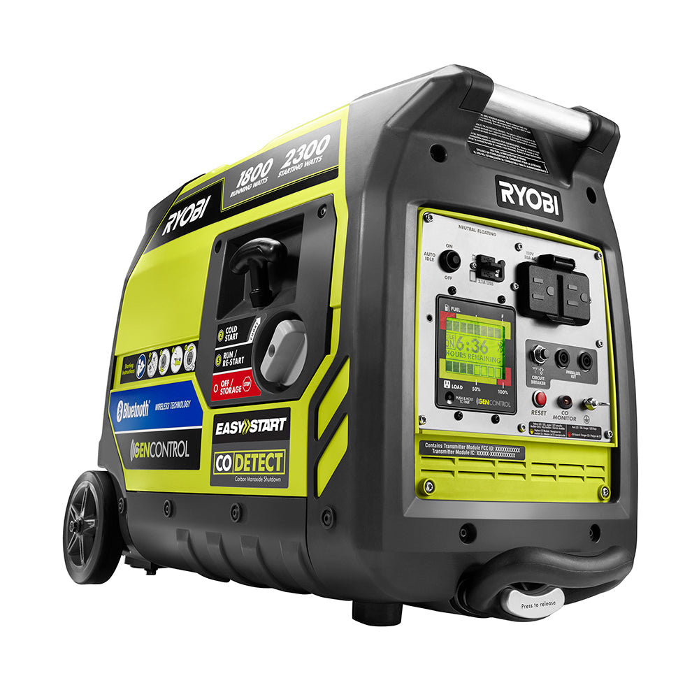RYOBI 2,300-Watt Recoil Start Bluetooth Super Quiet Gasoline Powered Digital Inverter Generator with CO Shutdown Sensor