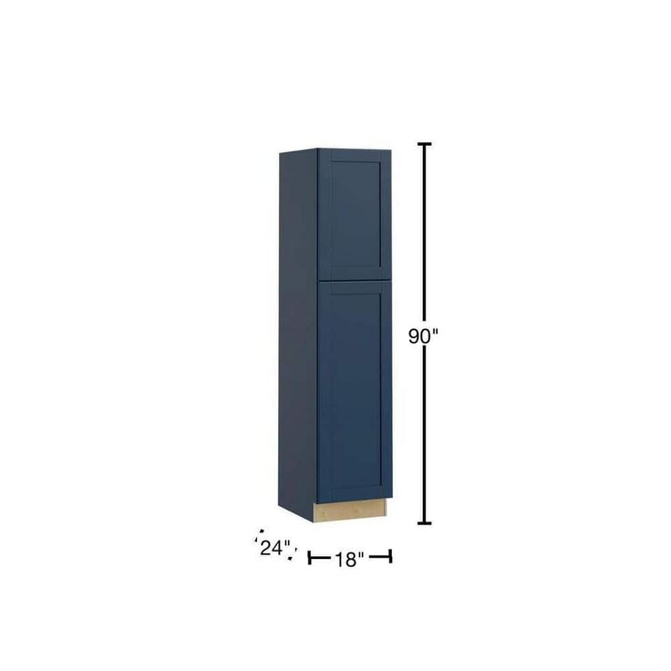 Home Decorators Collection Washington Vessel Blue Plywood Shaker Assembled Utility Pantry Kitchen Cabinet Soft Close 18 in W x 24 in D x 90 in H
