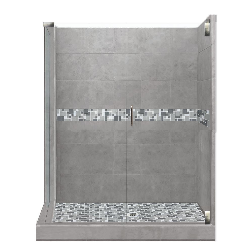 Del Mar Grand Hinged 36 in. x 42 in. x 80 in. Right-Hand Corner Shower Kit in Natural Buff and Chrome Hardware - Super Arbor