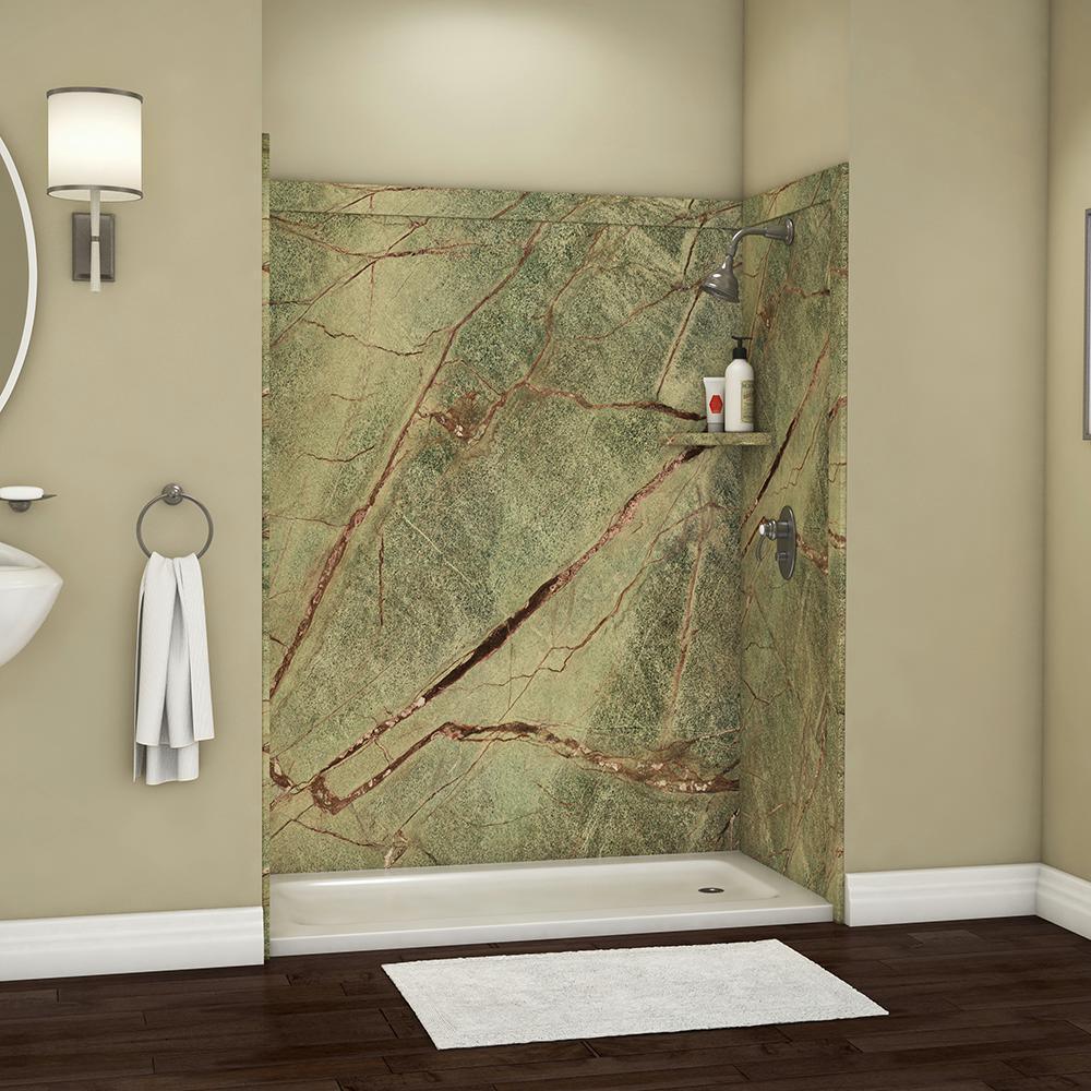 Royale 36 in. x 60 in. x 80 in. 11-Piece Easy Up Adhesive Alcove Bathtub/Shower Wall Surround in Calacatta White - Super Arbor