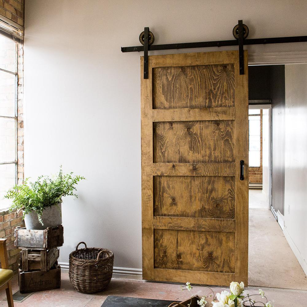 6 ft. /72 in. Frosted Black Sliding Barn Door Track and Hardware Kit for Single with Non-Routed Floor Guide - Super Arbor