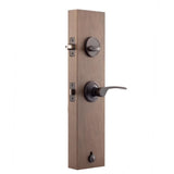 Mid Century Modern Tuscan Bronze Door Handleset with Left Hand Scandinavian Lever Trim - Super Arbor