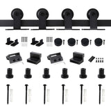 8 ft./96 in. Frosted Black Top Mount Sliding Barn Door Hardware Track Kit for Double Doors with Non-Routed Floor Guide - Super Arbor