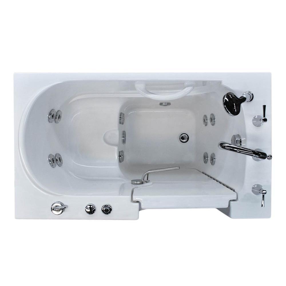 Rampart Nova Heated 3.9 ft. Walk-in Whirlpool Bathtub with 6 in. Tile Easy Up Adhesive Wall Surround in White - Super Arbor