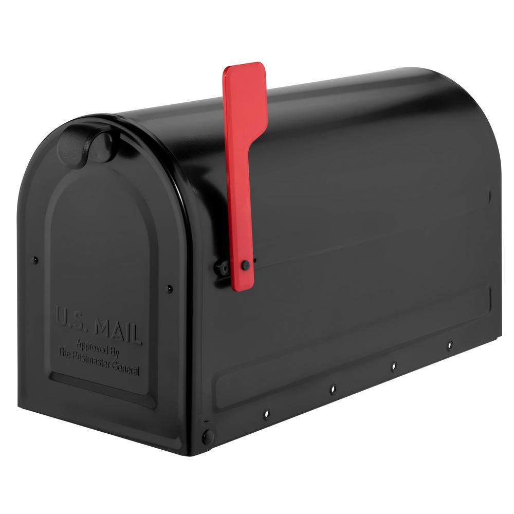 MB2 Post Mount Mailbox Black with Red Flag - Super Arbor