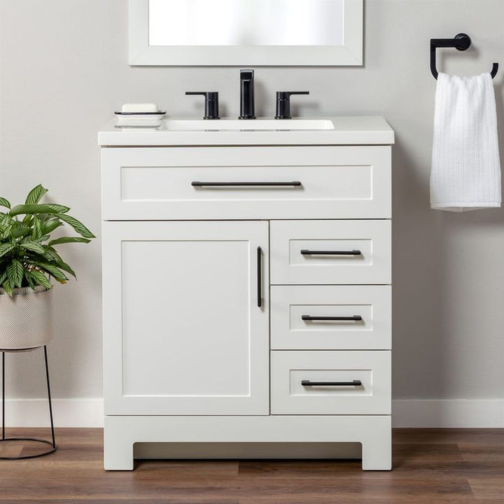 Style Selections Cauley 30-in White Single Sink Bathroom Vanity with White Cultured Marble Top