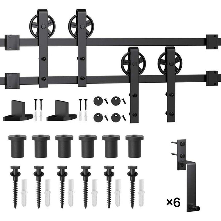 9 ft./108 in. Black Sliding Bypass Barn Door Hardware Track Kit for Double Doors with Non-Routed Floor Guide - Super Arbor