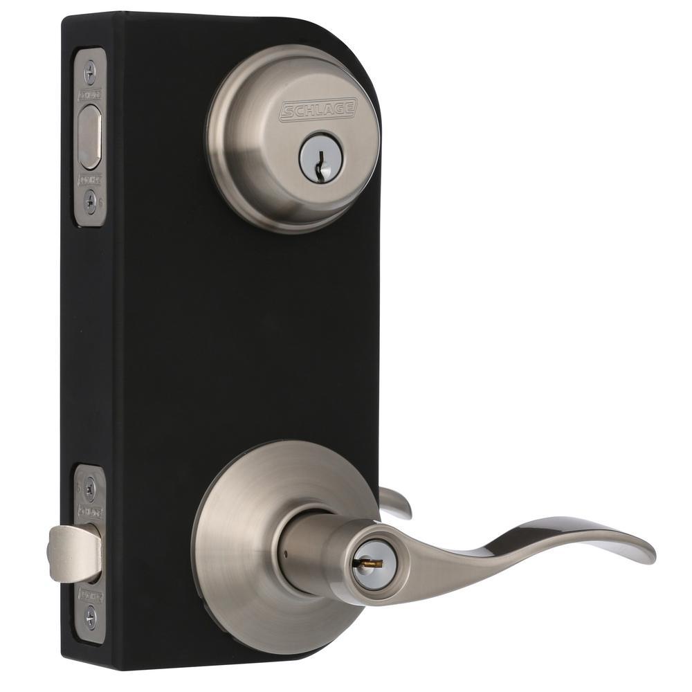 Accent Satin Nickel Single Cylinder Deadbolt and Entry Door Lever Combo Pack - Super Arbor