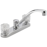 Peerless Chrome 2-Handle Deck-Mount Low-Arc Handle Kitchen Faucet (Deck Plate Included)