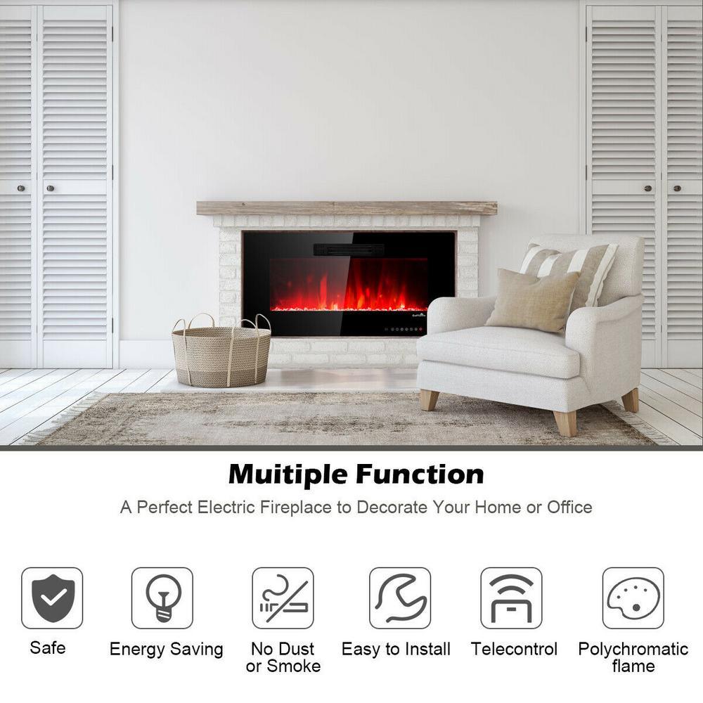6 in. W Recessed Electric Fireplace In-Wall or Wall Mounted Electric Heater in Black - Super Arbor