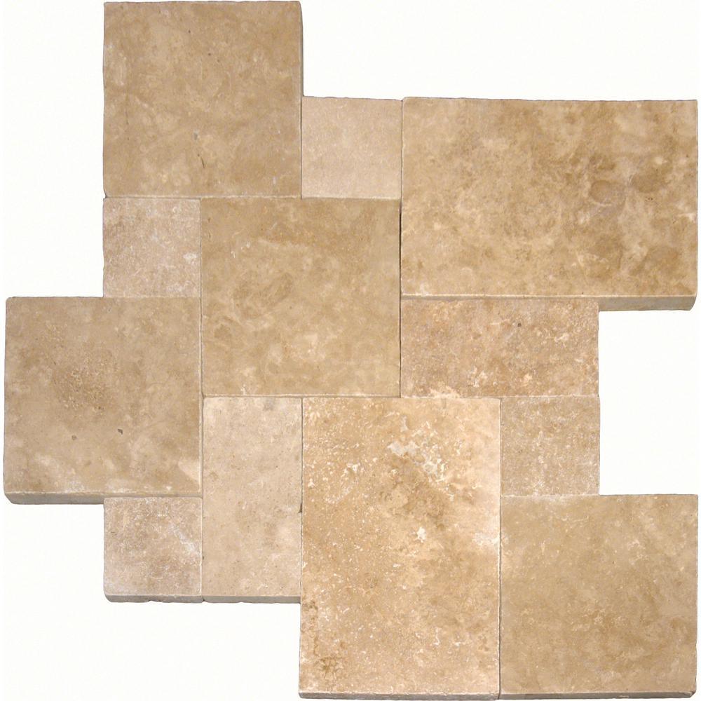 Mediterranean Pattern Walnut Tumbled Travertine Paver Kits (30-Kits/480 sq. ft./Pallet) - Super Arbor