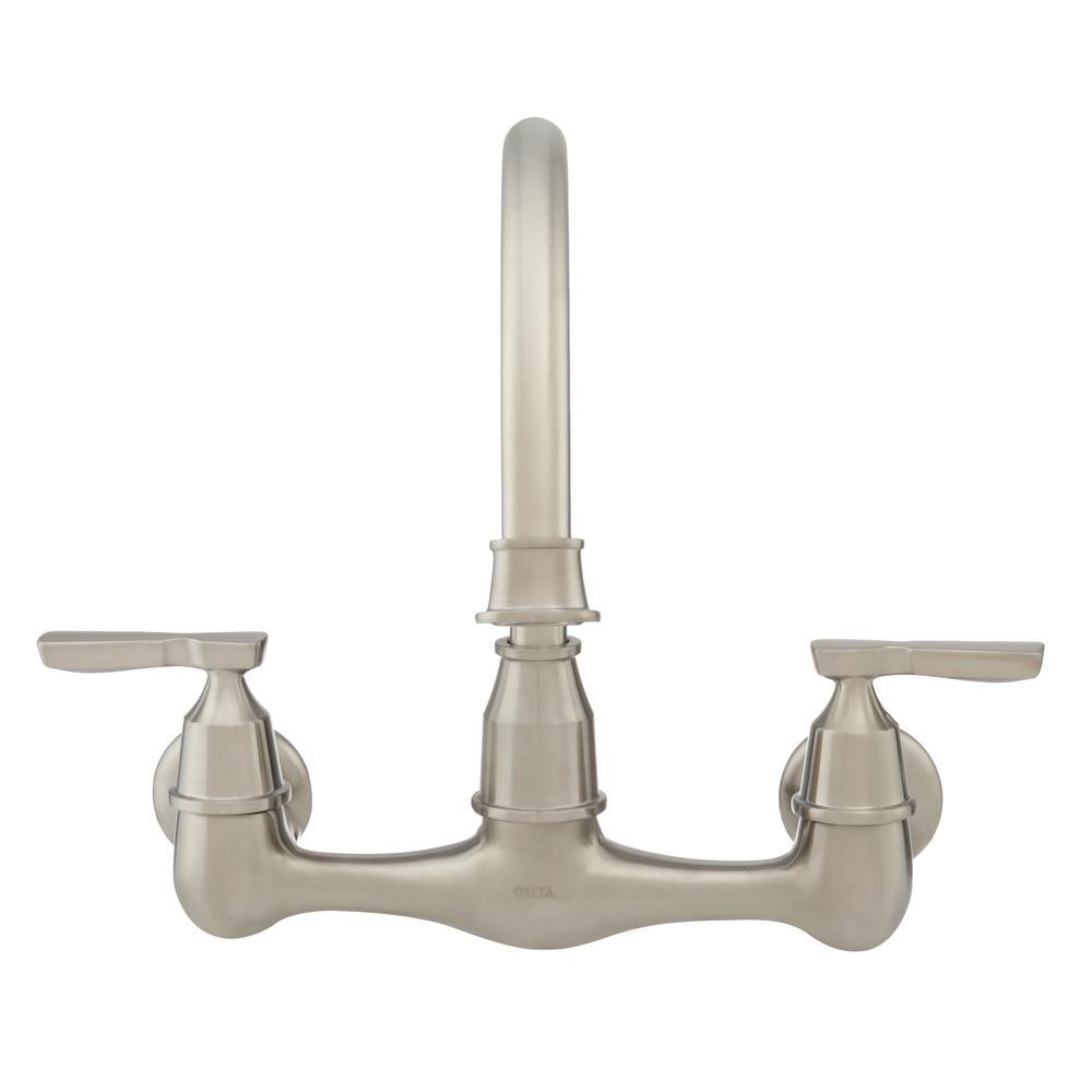 Corin 2-Handle Wall-Mount Kitchen Faucet in Stainless - Super Arbor