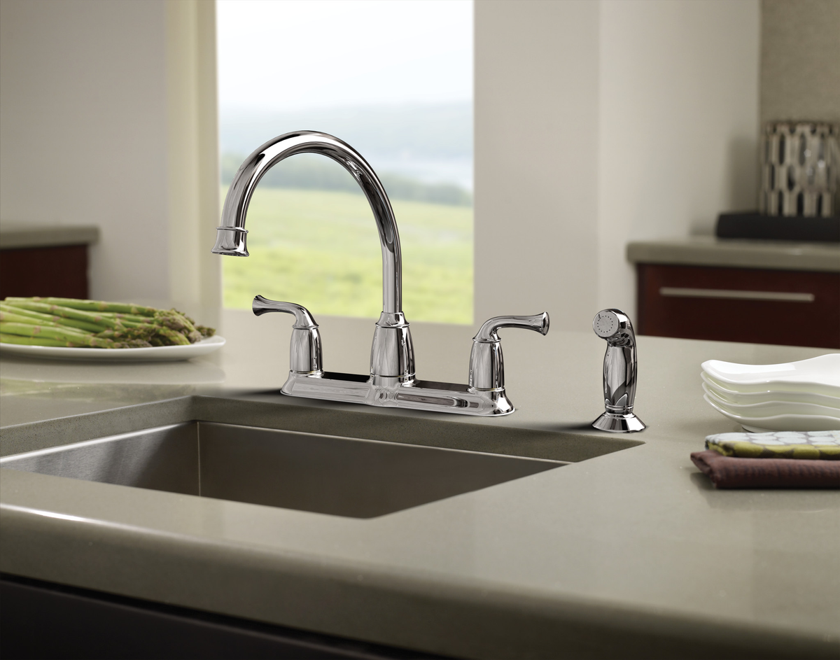 Moen Banbury 2-Handle Mid-Arc Kitchen Faucet with Side Sprayer in Chrome