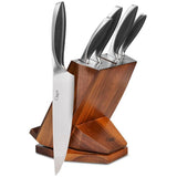 6-Piece Japanese Stainless Steel Knife Block Set with Rotating Knife Block and Tablet Holder