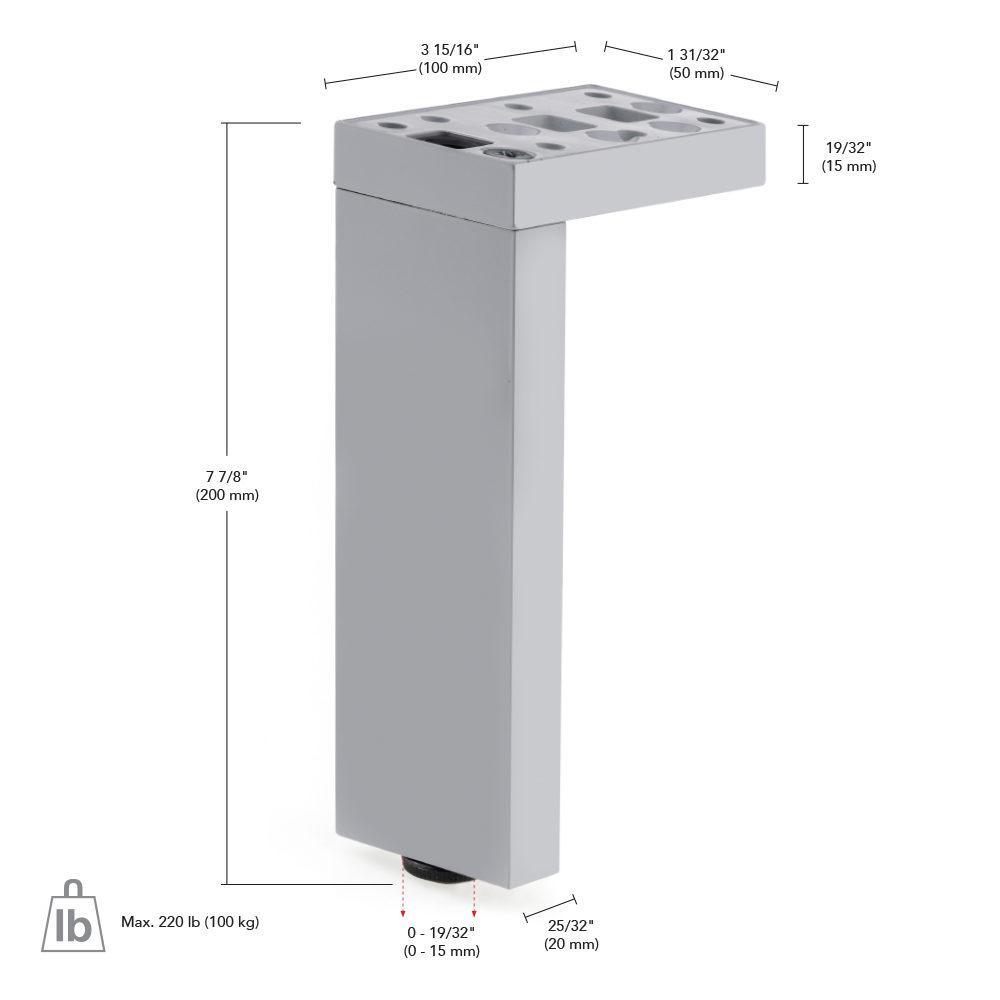 7-7/8 in. (200 mm) Dark Brown Adjustable Contemporary Versatile T or L Shaped Furniture Leg - Super Arbor