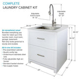 All-in-One 29 in. x 25.5 in. Stainless Steel Quartz Undermount Laundry/Utility Sink and Cabinet with Faucet in White - Super Arbor