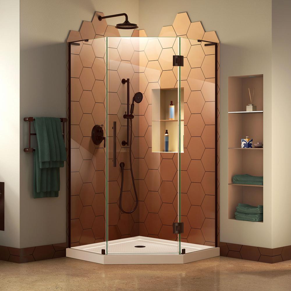 Prism Plus 42 in. x 42 in. x 74.75 in. Semi-Frameless Neo-Angle Hinged Shower Enclosure in Brushed Nickel with Base - Super Arbor