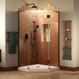 Prism Plus 42 in. x 42 in. x 74.75 in. Semi-Frameless Neo-Angle Hinged Shower Enclosure in Brushed Nickel with Base - Super Arbor