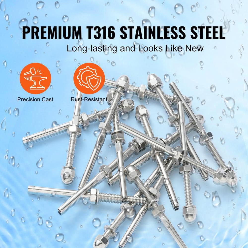 61 Pack Cable Railing Swage Threaded Stud Tension End Fitting Terminal for 1/8in.Deck Cable Railing,Stainless Steel