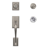 Schlage Addison Satin Nickel Dummy Door Handleset with Hobson Glass Knob and Kinsler Trim