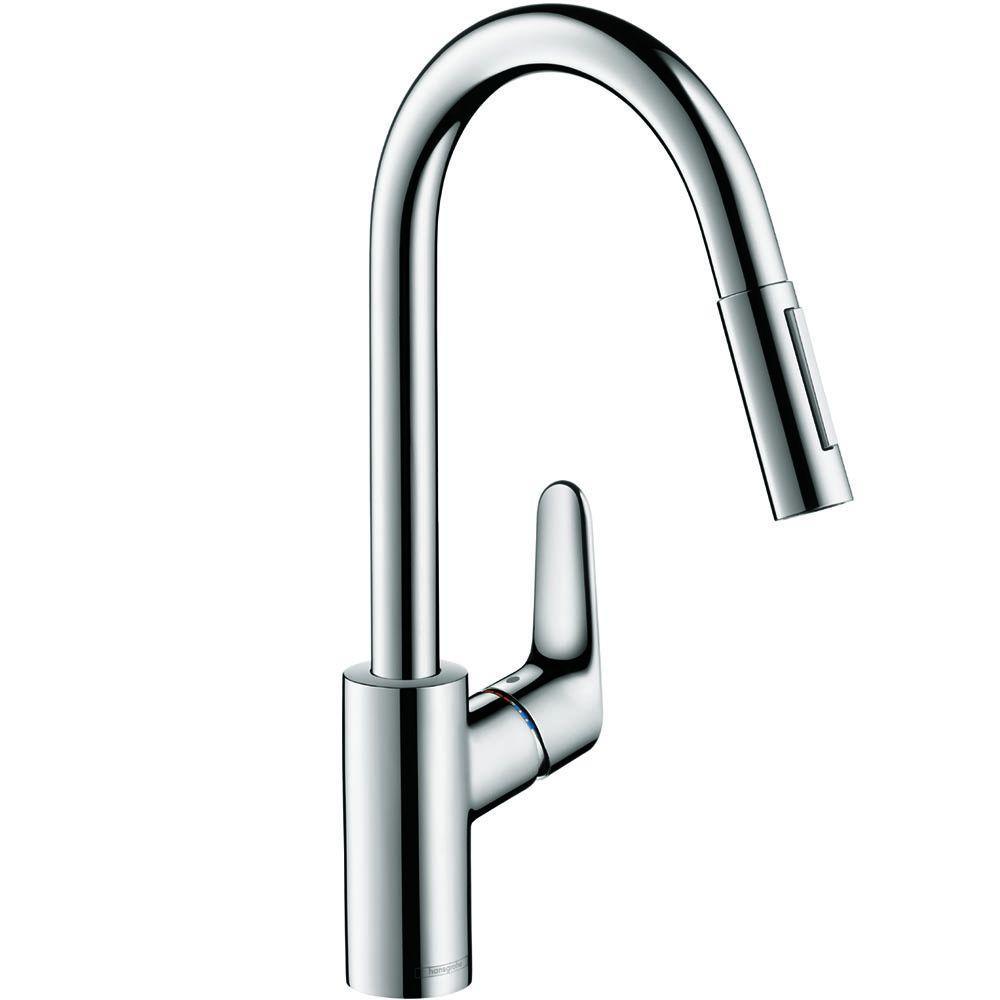 Focus Single-Handle Pull-Down Sprayer Kitchen Faucet in Steel Optik - Super Arbor