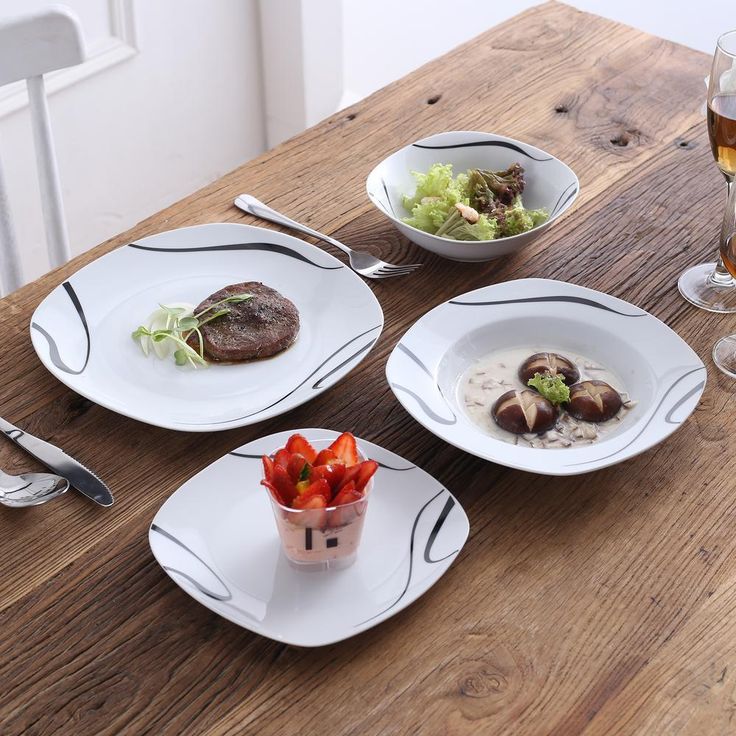 KAYLA Series 24-Piece White Porcelain Pattern Dinnerware Set Plates and Bowls Set (Service for 6)