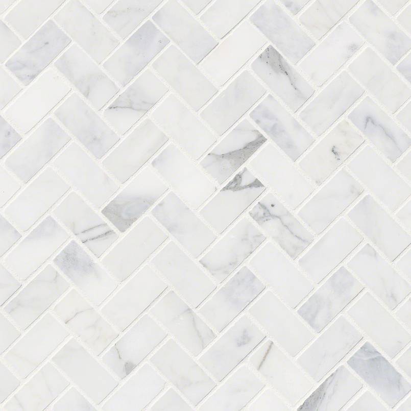 MSI Calacatta Cressa Herringbone 12 in. x 12 in. x 10 mm Honed Marble Mesh-Mounted Mosaic Tile (9.4 sq. ft. / case)