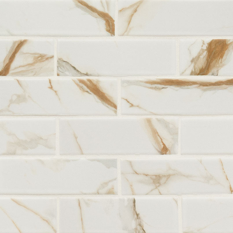 Calcatta Gold Subway 11.46 in. x 11.69 in. x 6mm Matte Mosaic Marble Tile (13.95 sq. ft./Case)