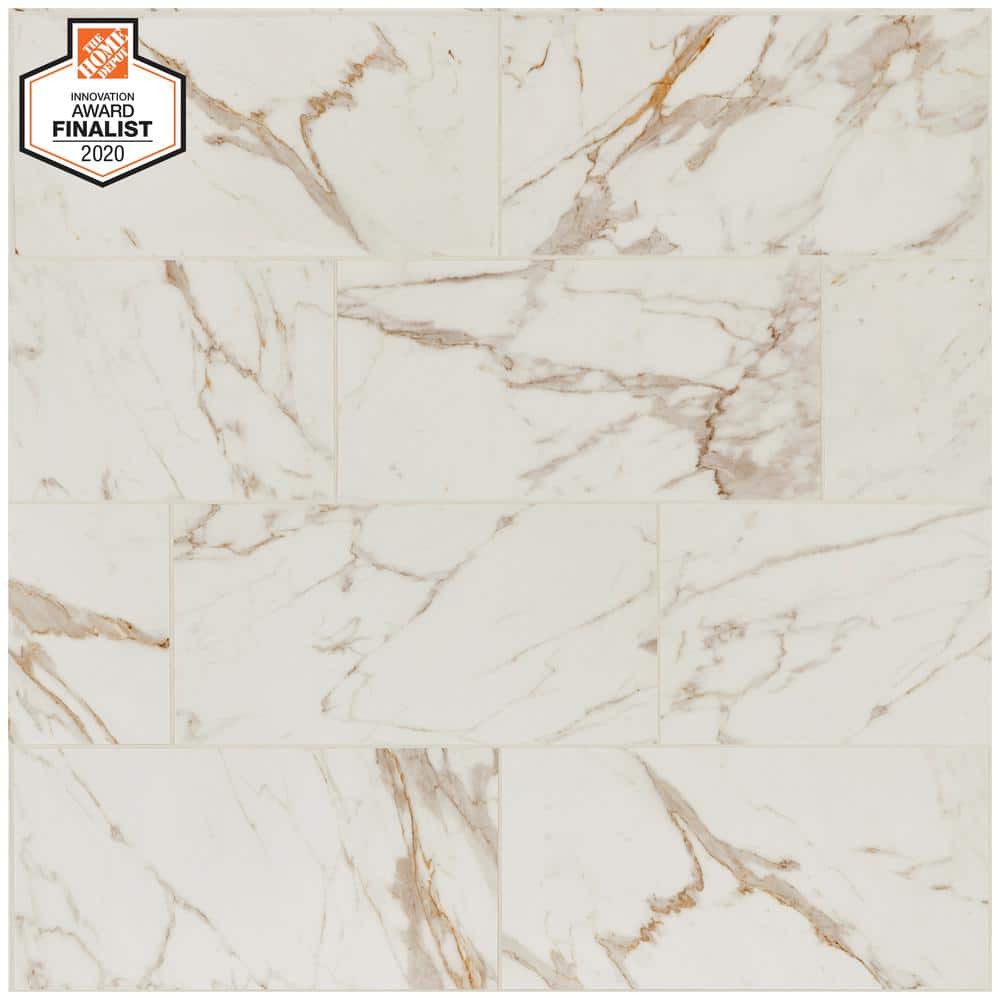 Daltile QuicTile 12 in. x 24 in. Panda Marble Polished Porcelain Locking Floor Tile (9.6 sq. ft. / case)