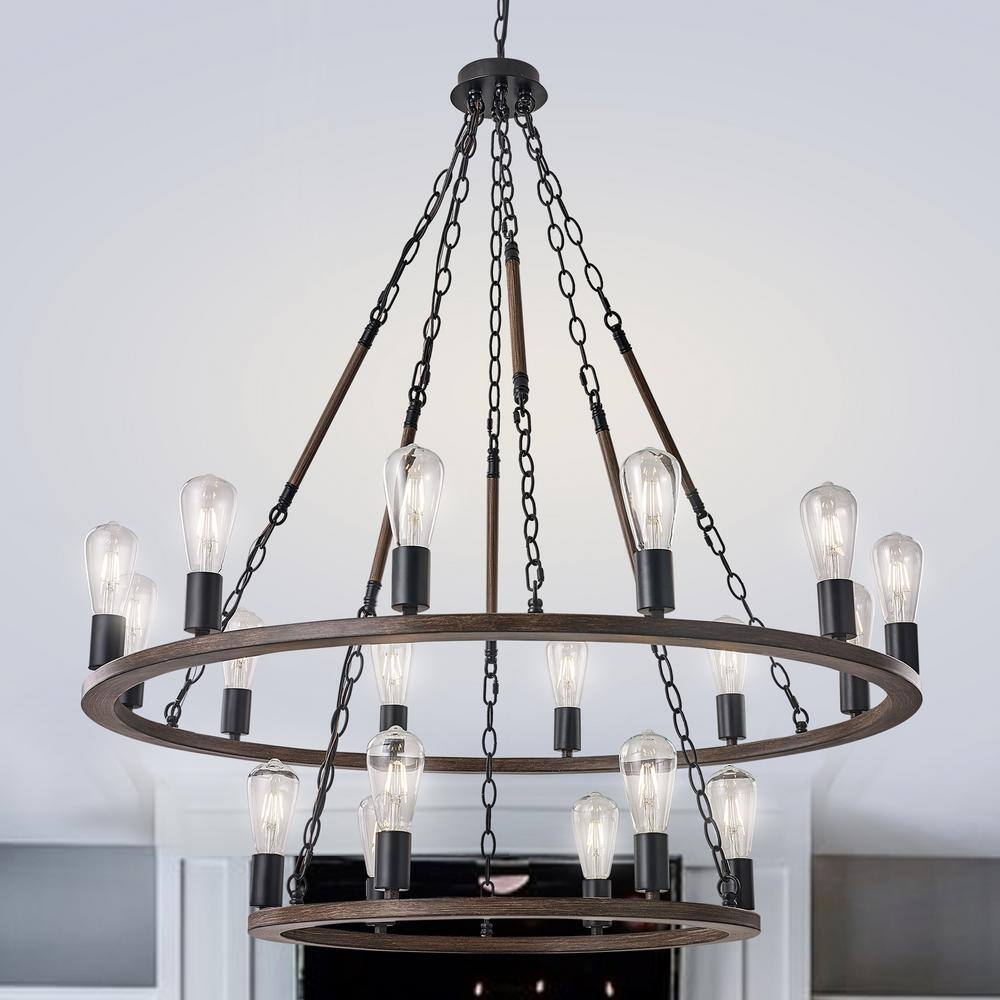 Vanity Art Cannes 18-Light Darkwood/Black Wagon Wheel Chandelier