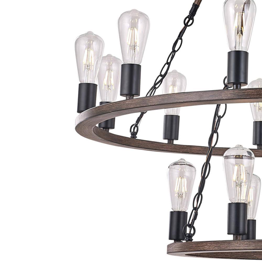 Vanity Art Cannes 18-Light Darkwood/Black Wagon Wheel Chandelier