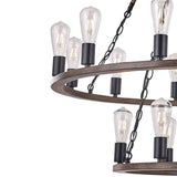 Vanity Art Cannes 18-Light Darkwood/Black Wagon Wheel Chandelier