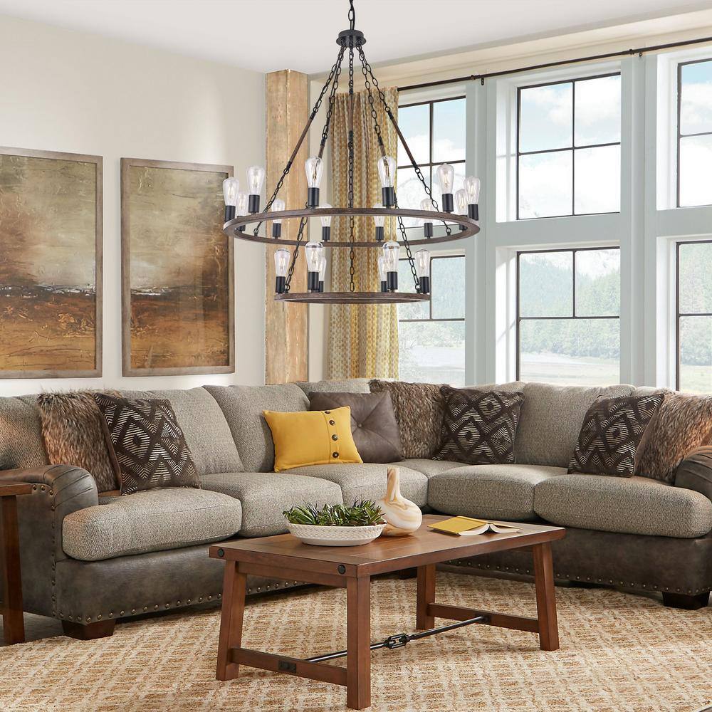 Vanity Art Cannes 18-Light Darkwood/Black Wagon Wheel Chandelier