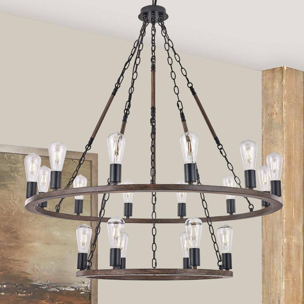 Vanity Art Cannes 18-Light Darkwood/Black Wagon Wheel Chandelier