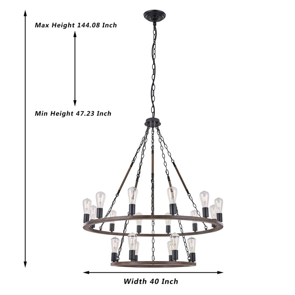 Vanity Art Cannes 18-Light Darkwood/Black Wagon Wheel Chandelier