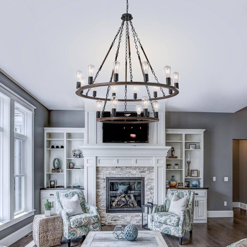 Vanity Art Cannes 18-Light Darkwood/Black Wagon Wheel Chandelier