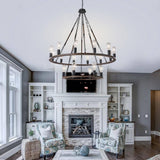 Vanity Art Cannes 18-Light Darkwood/Black Wagon Wheel Chandelier