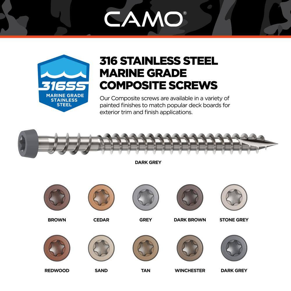 CAMO #10 2-1/2 in. 316 Dark Gray Premium Star Drive Flat Undercut Screws Stainless Steel Composite (350-Count)
