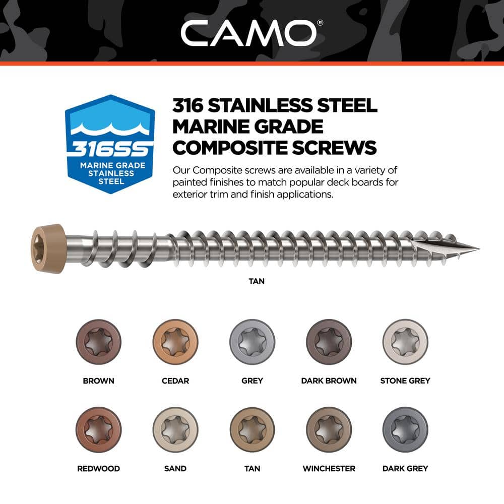 CAMO #10 2-1/2 in. 316 Stainless Steel Composite Tan Premium Star Drive Flat Undercut Screws (350-Count)