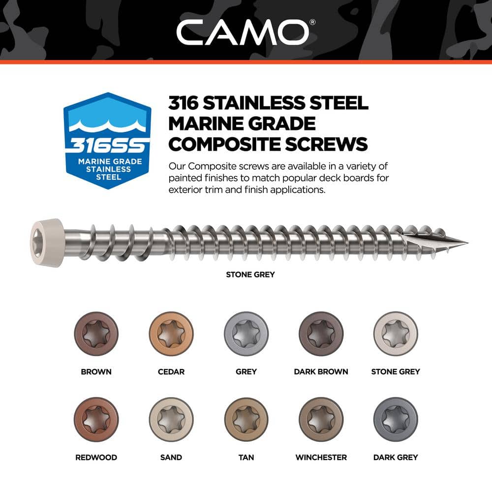 CAMO #10 2-1/2 in. 316 Stone Gray Premium Star Drive Flat Undercut Screws Stainless Steel Composite (1750-Count)