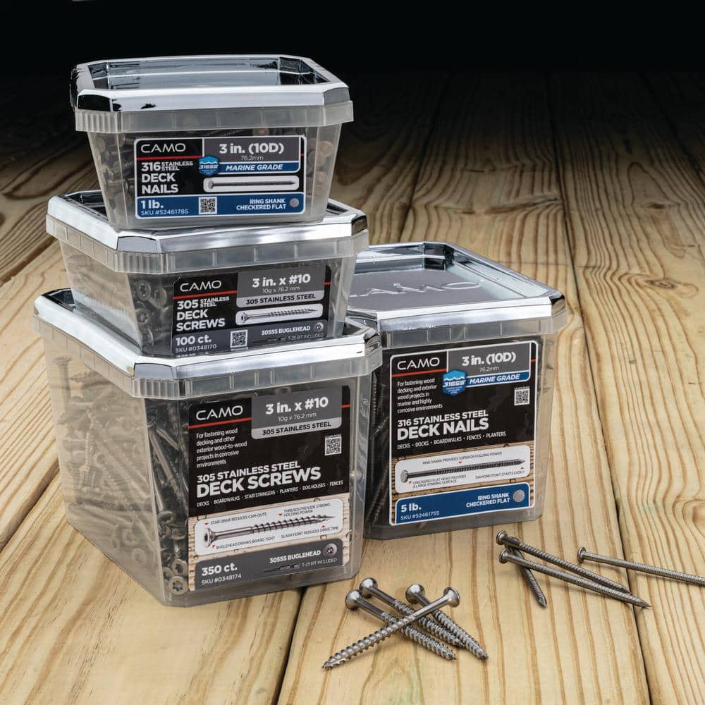 CAMO 2-1/2 in. #10 305 Stainless Steel Premium Star Drive Bugle-Head Deck Screws (100-Count)