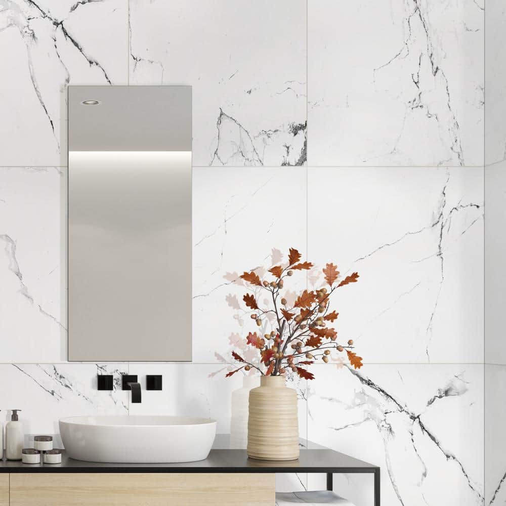 MSI Carrara 24 in. x 24 in. Polished Porcelain Floor and Wall Tile (28 cases / 448 sq. ft. / pallet)