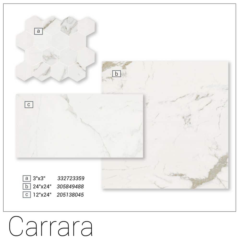 MSI Carrara 24 in. x 24 in. Polished Porcelain Floor and Wall Tile, Marble Look (448 sq. ft. Pallet)