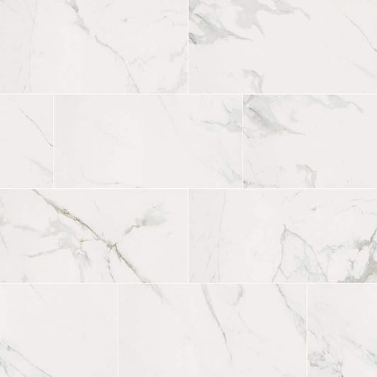 MSI 12 in. x 24 in. Carrara Polished Porcelain Floor and Wall Tile (16 sq. ft./case)