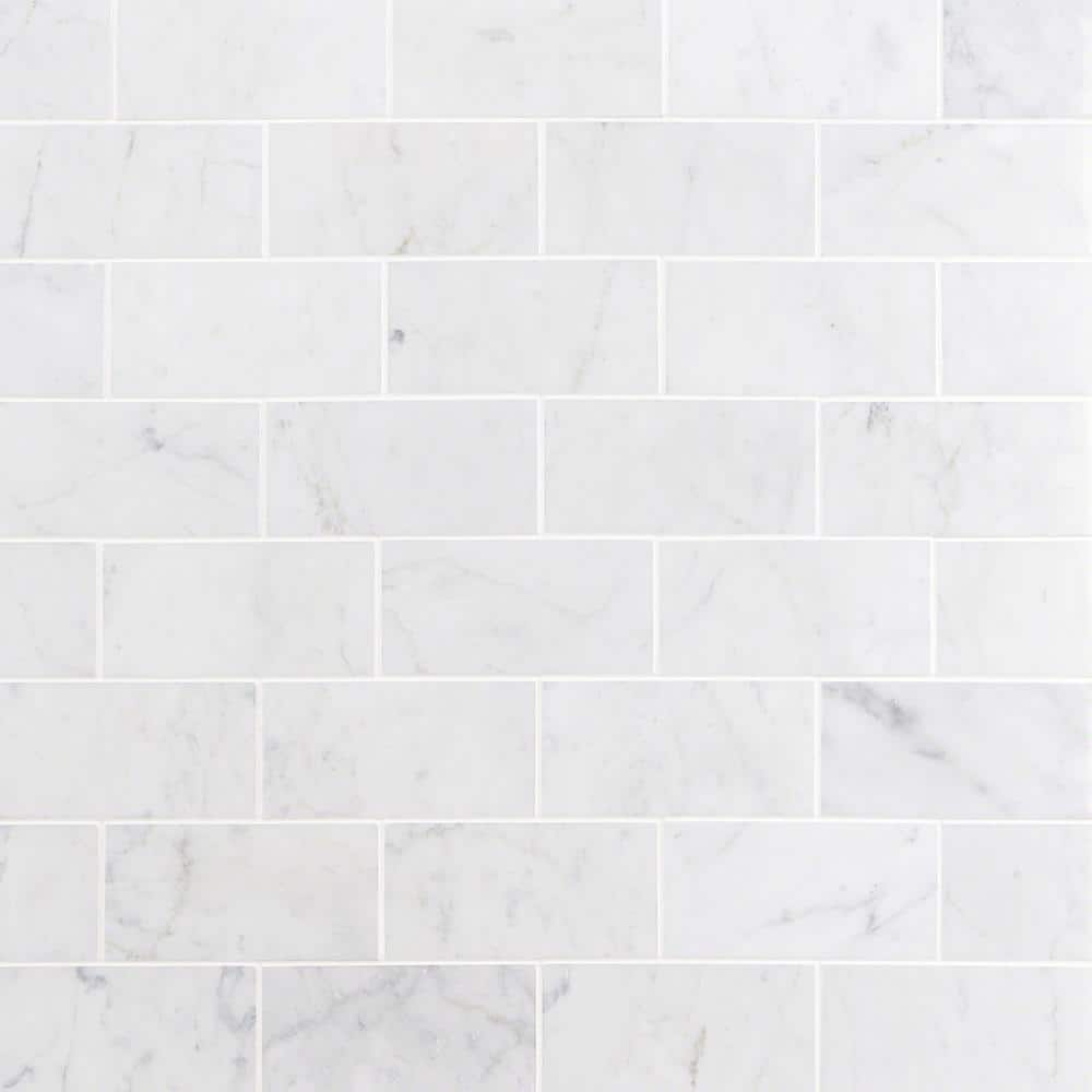 Ivy Hill Tile White Carrara 3 in. x 6 in. x 9mm Polished Marble Subway Tile (40 Pieces, 5 sq. ft. per Box)
